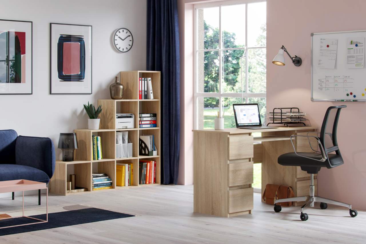 Set mobili da ufficio - Scrivania Jaris + Libreria Pitagora Quercia sonoma