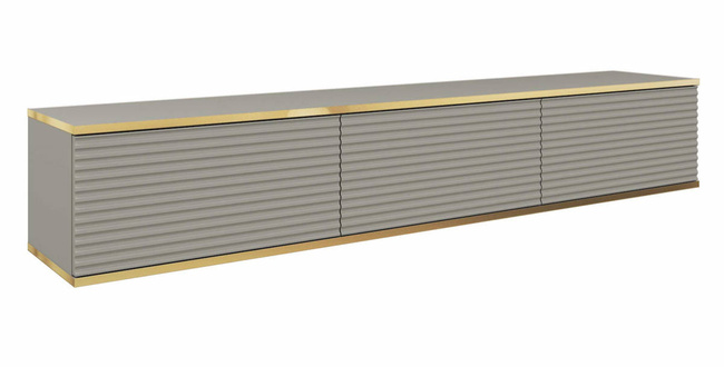 Porta TV sospeso 175 cm SIMETO grigio frontale scanalato decorativo