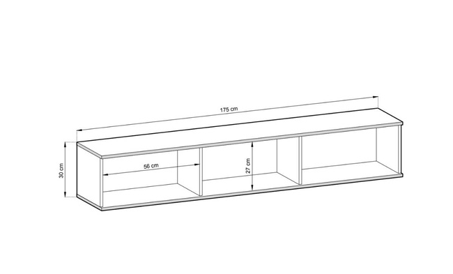Porta TV sospeso 175 cm SIMETO nero frontale scanalato decorativo