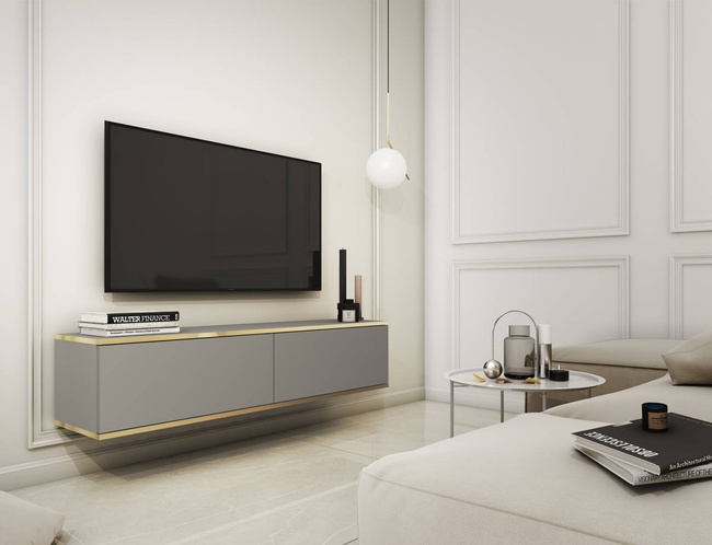 Porta TV sospeso 135 cm SIMETO grigio frontale liscio