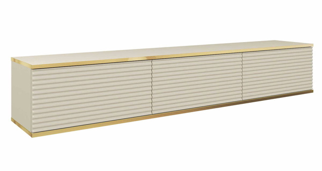 Porta TV sospeso 175 cm SIMETO beige frontale scanalato decorativo