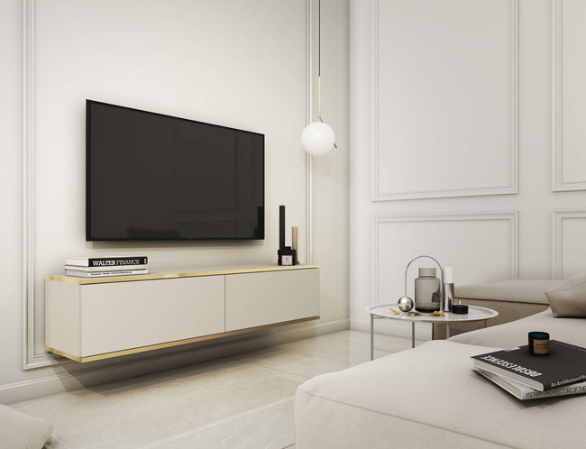 Porta TV sospeso 135 cm SIMETO beige frontale liscio
