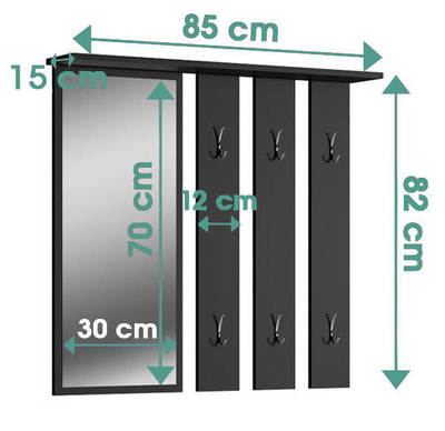Appendiabiti da parete con specchio APRIL Nero Opaco
