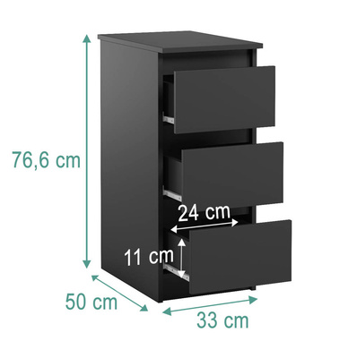 Cassettiera 3 cassetti Jaris per la Scrivania nero opaco