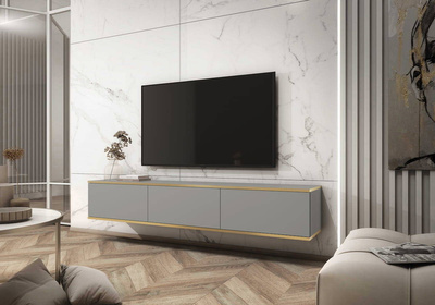 Porta TV sospeso 175 cm SIMETO grigio frontale liscio