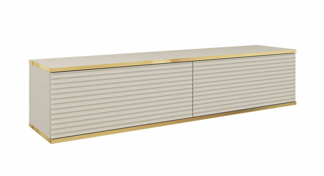 Porta TV sospeso 135 cm SIMETO beige frontale scanalato decorativo
