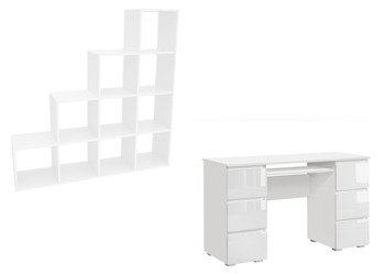 Set mobili da ufficio - Scrivania Jaris + Libreria Pitagora Bianco Lucido e Bianco Opaco