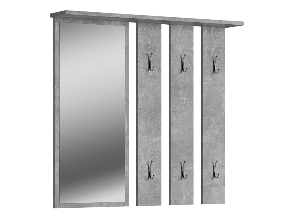 Appendiabiti con specchio April grigio cenere + 6 ganci neri in metallo  Grigio cenere - negozio di mobili