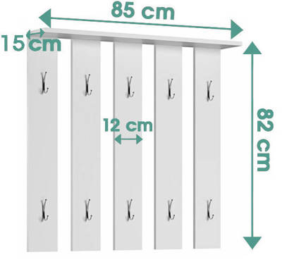 Appendiabiti da parete con 10 ganci STONE Bianco Opaco 82 x 85 cm