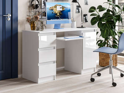 Scrivania ufficio con 3 cassetti e armadietto bianco lucido Jaris