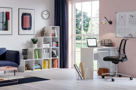 Set mobili da ufficio - Scrivania Heini + Libreria Pitagora Bianco Lucido e Bianco Opaco