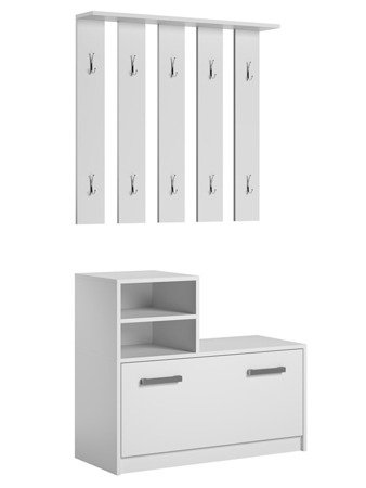 Set mobili ingresso RUBY Bianco + 10 ganci in metallo argentati + 2 maniglie in metallo argentate